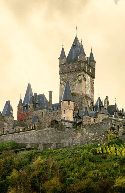 Burg Eltz in Rheinland-Pfalz, umgeben von dichter Natur